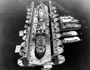 ABSD dry dock with multiple ships, including a large destroyer