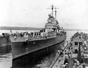 USS San Francisco (CA-38) in a floating dry dock, ABSD-1