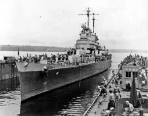 USS San Francisco (CA-38) in a floating dry dock, ABSD-1