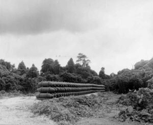 Stacked artillery shells on Aore island, historical context.