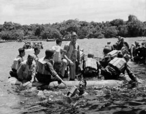 Coolidge soldiers in a raft during WWII training