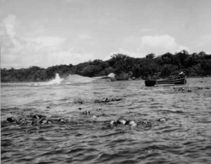 Wreckage of the SS Coolidge, a sunken ship, in shallow water near Espiritu Santo.