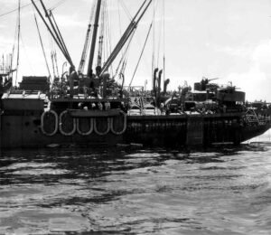 USAT Coolidge cargo ship with crew and life preservers