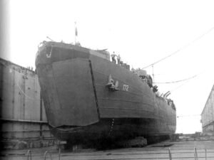 Landing Ship, Tank (LST) 172 in dry dock, a historical ABSD vessel