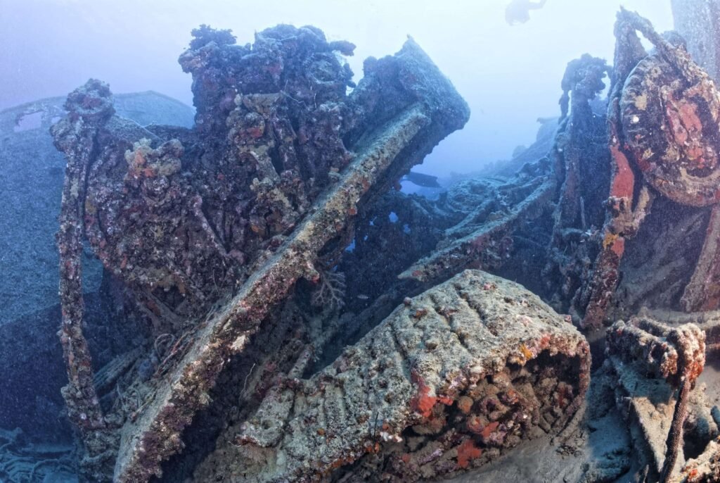 Underwater shipwreck with coral and marine life, part of MDP Gallery