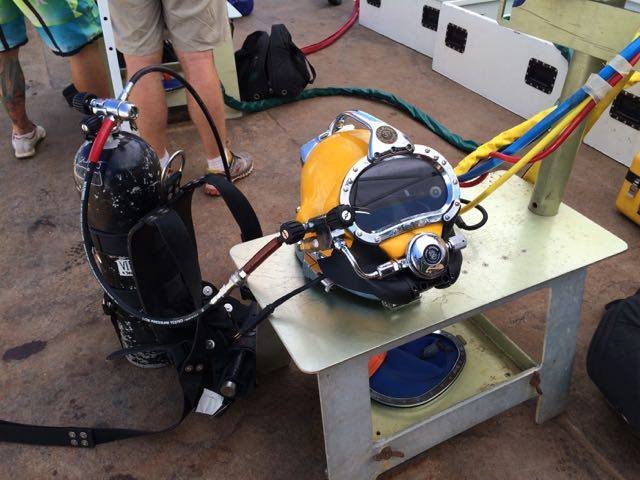 Elwood J Euart's vintage diving helmet and gear