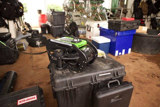 Elwood J Euart's equipment: ROV, cases, and dive gear