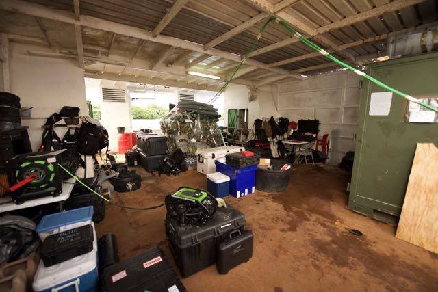 Inside storage area of the Elwood J Euart with equipment and supplies