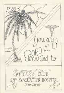 1943 invitation to the 25th Evacuation Hospital Officer's Club opening.