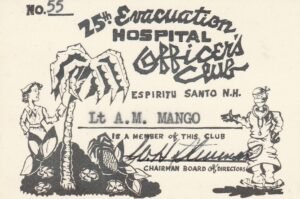 25th Evacuation Hospital Officer's Club membership card for Lt. A.M. Mango