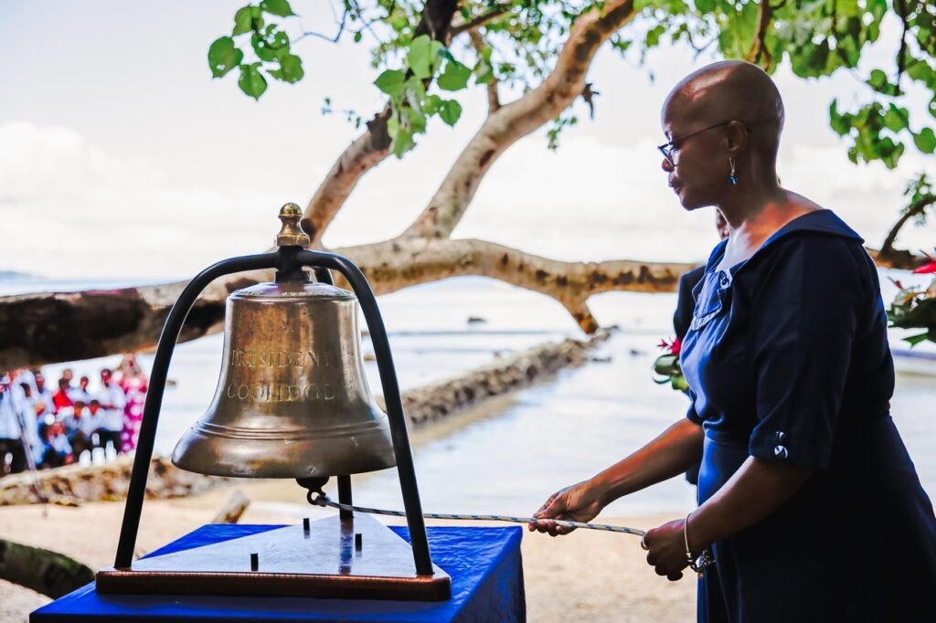 President Coolidge bell at commemoration ceremony on beach