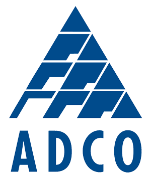 ADCO logo with blue triangle and text