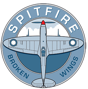 Spitfire Broken Wings logo featuring a stylized Supermarine Spitfire aircraft