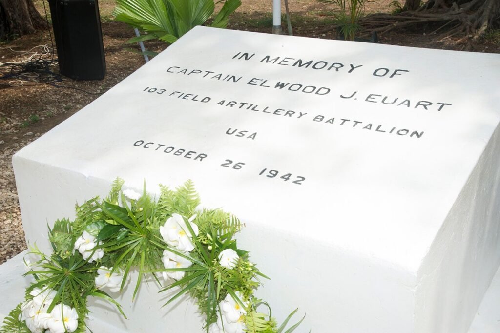 Memorial stone for Captain Elwood J. Euart, 103 Field Artillery Battalion, USA, Oct 26 1942