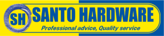 Santo Hardware logo with "SH" and "Professional advice, Quality service